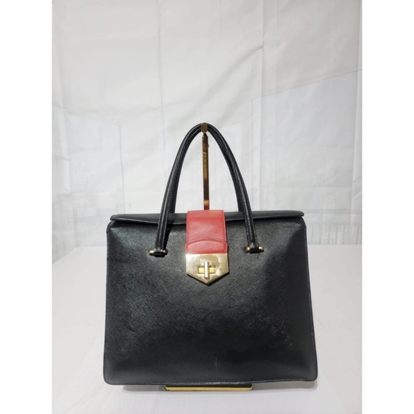 Authentic PRADA Saffiano Tri-Color Turn Lock Bianco Rosso Bag Black - Picture 1 of 14